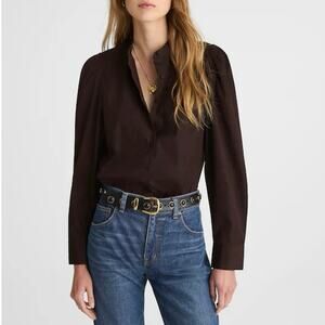 NWT Madewell Puff-Sleeve Poplin Button-Up Shirt Molasses Brown Size Medium